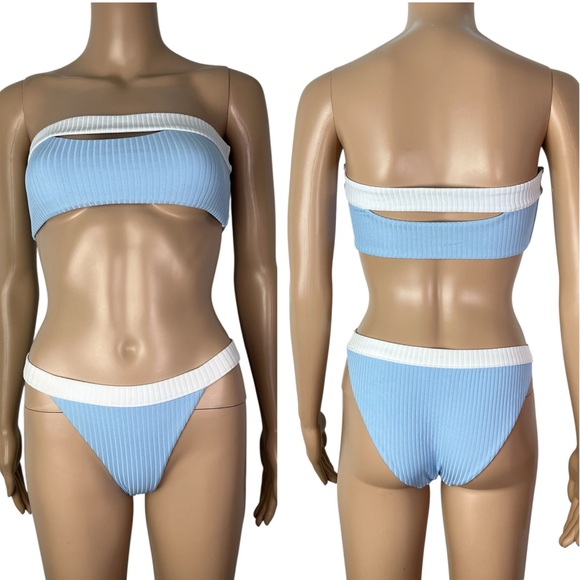 Revolve x Onia Airy Blue Camila Bandeau Top & Leila Bottom Bikini Swim Set